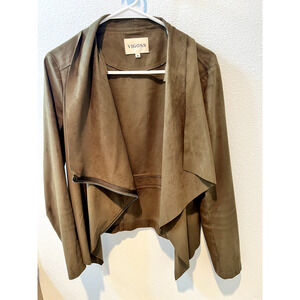 Vigoss Jacket Womens Small Green Suede Moto Zip Drape Neck Raw Edge Coat